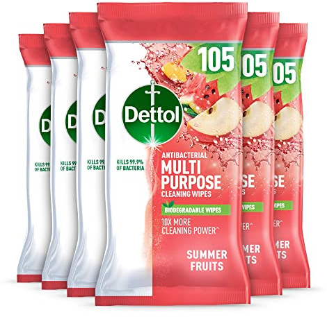 Dettol Antibacterial Biodegradable Cleaning Wipes. Summer Fruits 105's x 6