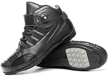 Stivali da moto da donna da uomo, stivali da moto da cross in pelle microfibra con cinturino con manopola, equipaggiamento protettivo per le articolazioni del supporto della caviglia ( Color : Black ,