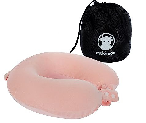 Makimoo Cuscino da viaggio in memory foam, cuscino per il collo con supporto, comodo e leggero, ideale per dormire in aereo, auto, treno, autobus e uso domestico (Rosa)