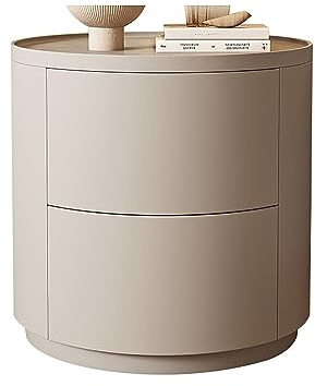 Runder Nachttisch, Nachttisch aus Massivholz, Beistelltisch mit 2 Schubladen, italienischer Stil, kleines Schlafzimmer-Nachttischmöbel for Zuhause, Schlafzimmerzubehör, Büro, Studentenwohnheim ( Color