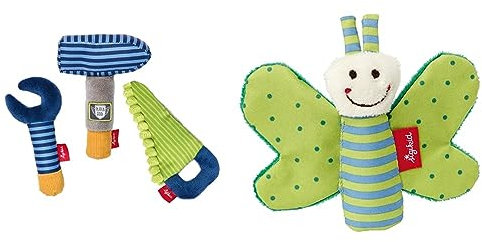 SIGIKID 41676 Greifling Werkzeug Set Play & Cool Mädchen und Jungen Babyspielzeug & 41179 Greifling Schmetterling Red Stars Mädchen und Jungen Babyspielzeug empfohlen ab Geburt grün