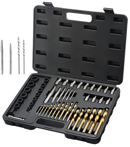 VEVOR Estrattore Set con 48 Pezzi - 25 Estrattori per Viti e Bulloni, Bordi Smussati e Punta da Trapano, Portatile con Custodia