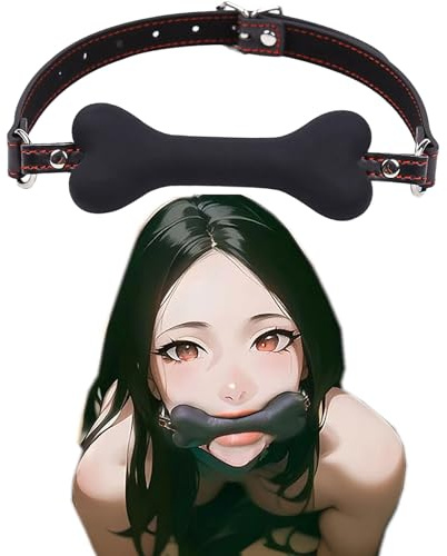 PUTISHU Open Mouth Gag Black Bone Gag Bondage Gag Restraints Bite Gag | Adjustable Leather Strap Ball Gag Breathable Mouth Gag Bondage Set Restraint Slave Play SM Game Erotic Adult Sex Toys Black