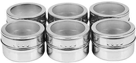 Travelfreely 6 pcs/Ensemble Pot a epices magnetique a Couvercle Transparent Pots de Recipient de Stockage de Sauce d'epice en Acier Inoxydable Porte-Condiment de Cuisine de