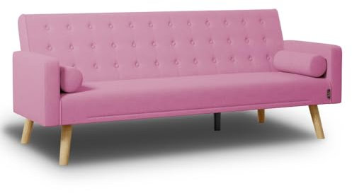 Nalui - Divano Letto 3 Posti Clic Clac 203x82x78cm One Dots con 2 Cuscini e Piedi Legno | Reclinazione Regolabile | Rosa