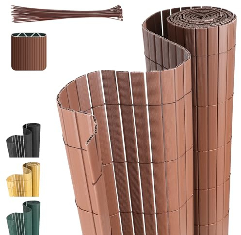Cecaylie W-Rippenverstärkungen,Braun PVC Sichtschutzmatte Sichtschutzzaun,UV-beständig, schimmelfrei und pflegeleicht,Verstärkt Starke Privatsphäre für Garten Balkon Terrasse(1.4 * 9M)