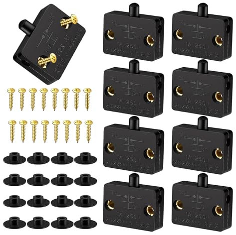RYAN 8 Piezas Interruptor para Armarios Interruptores de Luz Interruptor Puerta Armario 1A 250V Interruptor de Reinicio Automático para puertas de armarios, puertas correderas (Negro)
