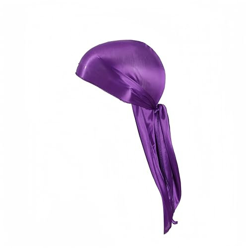 Proumhang Langer Schwanz Durag,Piraten-Haarmütze,Wie Seide Bandana Satin Kopftuch für Männer Frauen,Wave Headbands,Schlaftuch,Breite Kopftücher,Hip-Hop und tägliche Dekoration Lila