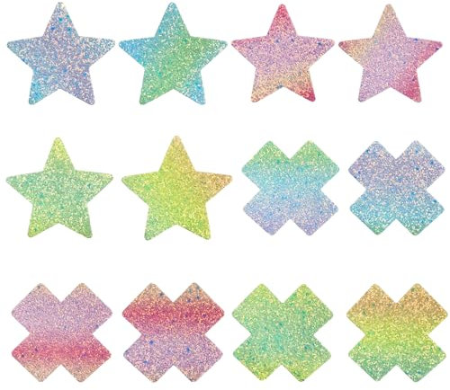 Cache Tetons Femme Sexy, 12PCS Brillant Mamelon Autocollant Croix d'étoile Autocollant Crème de Mamelon Invisible Mamelon Patch Manchon de Mamelon Femme Partie Bar (Coloré)