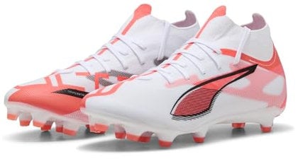 PUMA Damen Ultra 5 Match+ FG/AG WN's Fussballschuh, White Black-Glowing RED, 43 EU