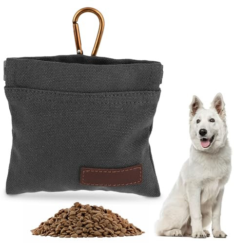 Jeffdad Leckerlibeutel für Hunde, Freihändige Futterbeutel Hundetraining mit Karabiner Freihändige Hundeleckerlitasche Automatischem Verschluss Welpen Leckerlitasche für Hundetraining (Schwarz)
