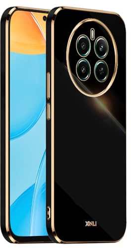 EASSGU Marco Electrochapado Funda para Realme 12 (4G) / Realme 12+ 5G / Realme 12Plus 5G (6.67 Inches) Carcasa Protectora de Color de Silicona TPU Suave - Negro