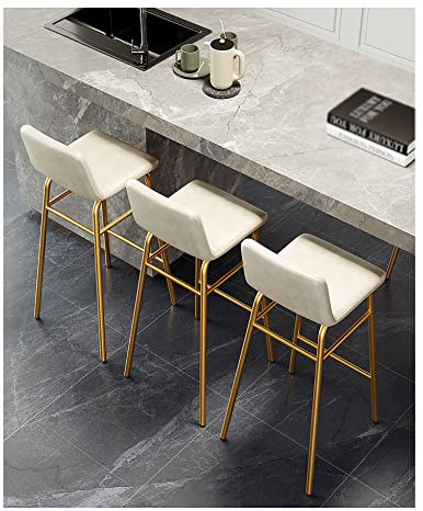 GSKXHDD Tabourets de Bar de Comptoir de Cuisine de Petit Déjeuner Ensemble de 3 Chaises de Bar en Cuir PU avec Dossier et Repose-Pieds Chaise de Bar à Domicile Blanc (Hauteur des Pieds dorés 75 cm)