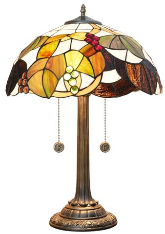BOTOWI Tiffany Tischlampe Traube Lampe Glasmalerei Blume Nachttisch Schreibtisch Licht Antik handgefertigt Sofa Lampe Dekor Schlafzimmer Haus Wohnzimmer Nachttisch Büro 16 Zoll breit 2 Lichter,G3
