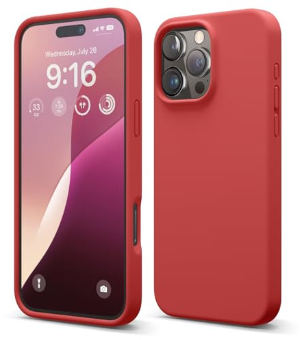 elago Liquid Silicone Case for iPhone 16 Pro Max Red | Full Body Protection, Shockproof, Slim Phone, Anti-Scratch Soft Microfiber Lining (Red)