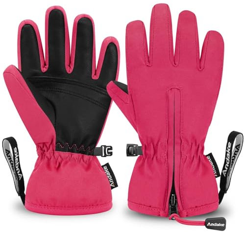 Andake Kinderhandschuhe,Winddichte,wasserdichte,Warme Winterhandschuhe,Skifahren,Outdoor-Sport,Reithandschuhe,Jungen und Mädchen(Pink, 5-8 Jahr)