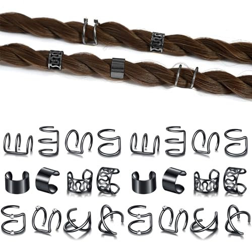 Niuhong 24 Pcs Dreadlocks Schmuck Braids Haarspangen Flechten Haar Manschetten Haarringe Zöpfe Wikinger Braids Loc Haarschmuck Haarringe Haarspange Zöpfe Accessories Frauen Und Mädchen (Schwarz)