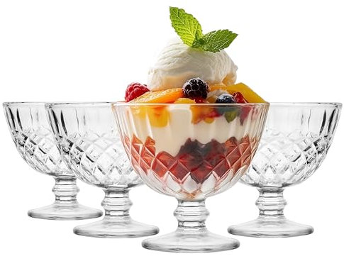Glasmark KROSNO 1992 Vasos para helado, juego de 4 cuencos para helado, 300 ml, cristal transparente, cuencos para postre, fruta, gelatina, aptos para lavavajillas