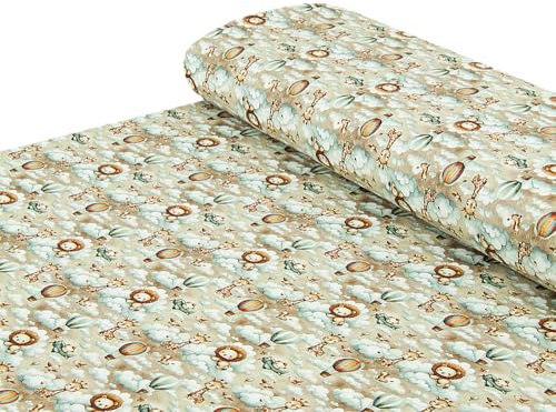 Baumwoll - Jersey Stoff Kinderstoff beige Giraffe und Löwe - Meterware ab 25 cm x 150 cm