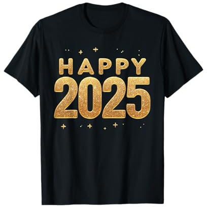 T-shirt doré Happy New Year 2025 Eve Party Family Christmas T-Shirt
