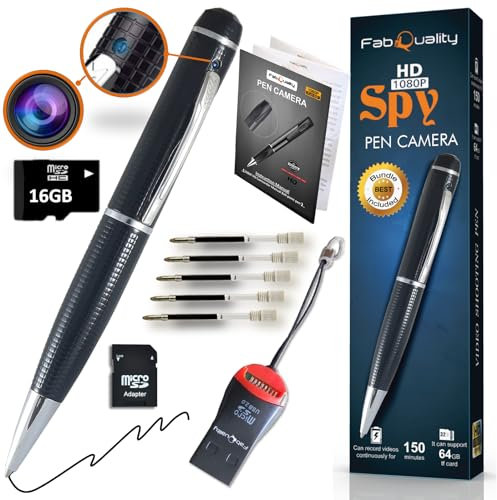 Fabquality Mini Pen Body Camera 1080p & 16GB Micro SD + 5 Inks + Reader Premium Small Action Camera with HD Video or Picture Taking, Body Worn Camcorder