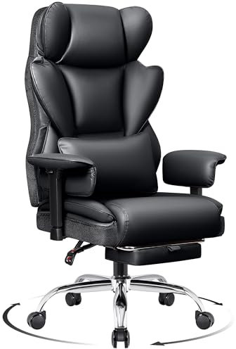DoChair Silla Ergonómica Escritorio Amplia, Silla Oficina Ejecutiva con Reposapiés 165 ° Respaldo Ajustable Silla Gaming en casa Cuero imitación 150-200KG, Negro