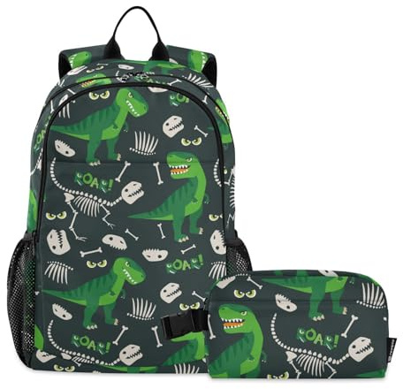 famyily T Rex und Dino Bones Brüllrucksack für die Schule mit Lunchtasche, Schulrucksäcke für Mädchen, mit Lunchbox, Büchertasche für Teenager, Mädchen, mit Lunchbox, 9–10 Jahre