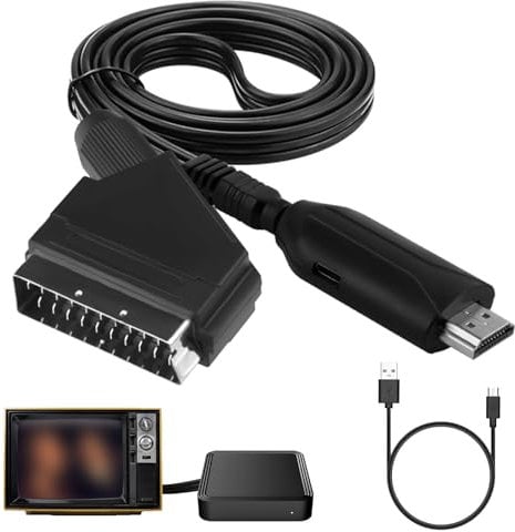 Convertisseur péritel vers HDMI, câble péritel vers HDMI avec câble USB, convertisseur péritel vers HDMI vidéo audio avec entrée péritel et connecteur de sortie HDMI HD 720/1080p pour HDTV STB VHS