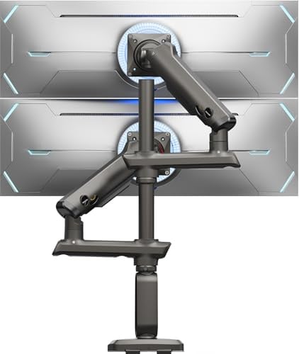 HUANUO Monitor Halterung 2 Monitore für 13-49 Zoll Ultrawide-Bildschirme, 18 kg Tragkraft, robuste Monitorhalterung für Gaming Bildschirme, vertikal stapelbar Monitorarm, VESA 75x75 100x100