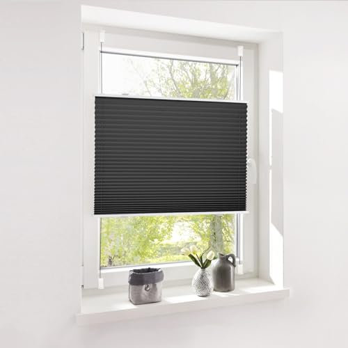Deswell Plissee ohne Bohren Klemmfix Schwarz B85 x H200cm Plisseerollo Sonnenschutz und Sichtschutz Jalousien Easyfix Plissees Lichtdurchlässig Rollo für Fenster & Tür