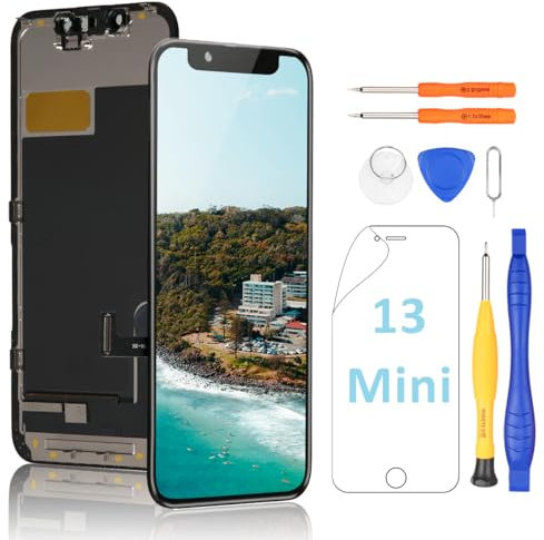 Yodoit Ersatz-Set für iPhone 13 Mini LCD-Bildschirm, 5,4 Zoll Display, 3D-Touch-Gesichts-ID-Funktion, Bildschirm mit Reparaturwerkzeug-Set
