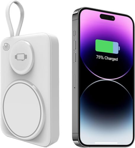 Powerbank für Magsafe, Magnetische Power Bank 10000mah, PD 22.5W USB-C Ausgabe, Kabelloses Tragbares Ladegerät mit Typ-C-Eingang und -Ausgang, ür iPhone 16/15/14/13/12/Pro/Pro Max Serie weiß