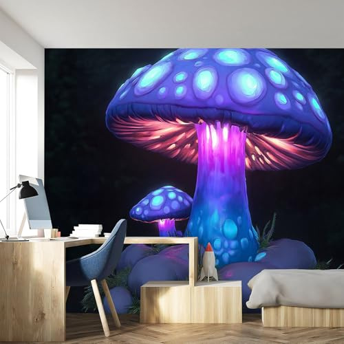 NAWVNMI Murales Amovible Peinture Murale Peinture murale de Champignons, 400x280cm Décoration Murale Salon Chambre á Coucherr restauran,Champignons Phosphorescents
