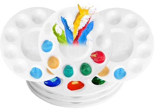 6 Stück Mischpalette Runde 15.8 cm, Kunststoffpaletten Farbtablett, Malpalette Aquarell,Mischpalette Acrylfarben Ölfarben mit 10 Farbfeldern und 1 Mischfeld für Künstler Wasserfarben Öl Acryl Malerei