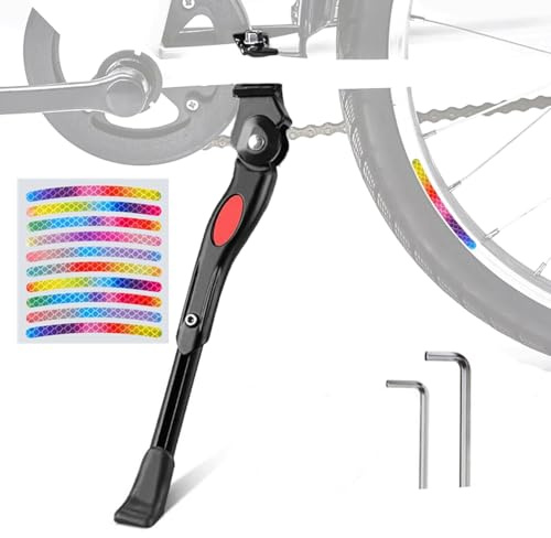 LAMOOER Fahrradständer für 22 24 26 Zoll Fahrräder mit reflektierenden Streifenaufklebern, Verstellbarer Fahrradständer mit mittlerer Unterstützung
