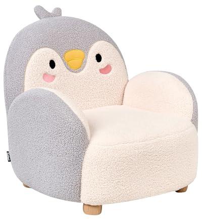 Beliani Kindersessel Pinguin Form aus Bouclé grau/weiß gepolstert für Kinderzimmer FYN