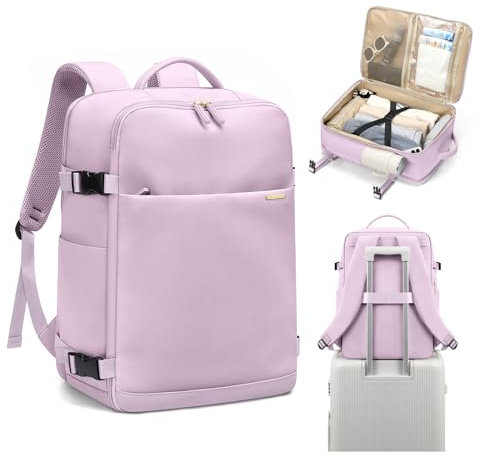 GOLF SUPAGS Sac a Dos Voyage Cabine Avion, Grand Sac à Dos de Voyage, Sac à Dos Ordinateur Portable de 17.3 Pouces pour Femme et Homme (Violet Léger)