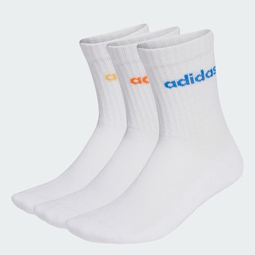 adidas Unisex Linear Crew Cushioned Socks 3 Pairs, white/Pure Orange/Semi Ice Tangerine Mel./ray blue, 45-48