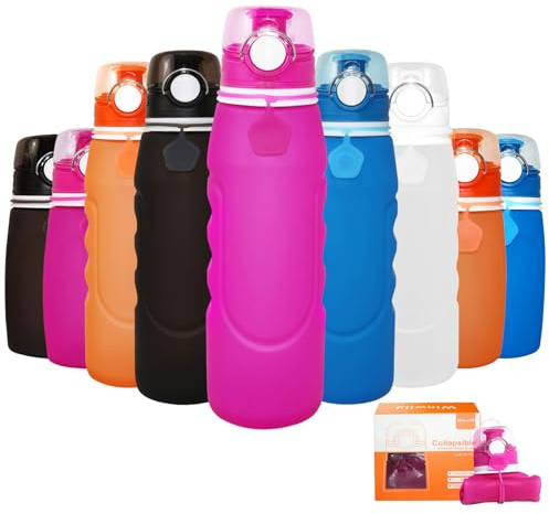Winwild Gourde Pliable Silicone 1000 ml,Sans Bpa,Ultralégère Étanche,Idéale Pour Sport,Activités Plein Air,Cyclisme (Rose)
