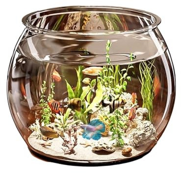 Bocal Poisson, Rond Aquarium, Fish Aquarium Cylindre Transparent, 6L Bol À Poissons Transparent, Bocal À Poissons pour Table À Table Ou Affichage De Bureau(avec Pompe à oxygène)