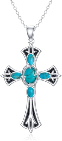 BETHZA Echte Türkis-Kreuz-Halskette für Frauen Sterling Silber Edelstein Western Boho Anhänger Schmuck Geschenke für Sie