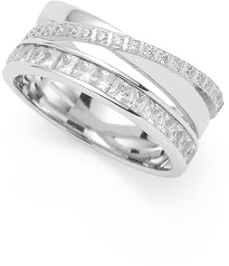 JEWELS BY LEONARDO Ring Sarah • Puzzel-Ring aus silberfarbenem Edelstahl • querende Stränge besetzt mit quadratischen Zirkonia-Steinchen • Gr. 18 (56) • Schmuck Geschenk für Frauen • 025428