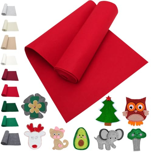 LOMUG Filzrolle Filzstoff Rot 40cm x 250cm Bastelfilz 3 mm Dick Filz Meterware Filzunterlage Dekofilz Filzmatte Filz Stoff für DIY Aufbewahrungstasche Patchwork Nähen Basteln Kinder Bastelprojekte