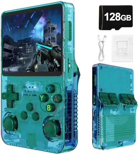 R36S Retro Portable Game Console De Jeux-3.5 IPS Écran, 21000 Jeux Classiques 3500mAh Batterie, Système Linux Portable Mini Console De Jeu-Green||128G