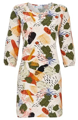 Ringella Damen Freizeitkleid, 100% Viskose (Webware), Rundhalsausschnitt mit Cut-Out, Beachkleid mit 3/4-Arm, Länge ca. 90 cm, Seitenschlitze – leicht & hautfreundlich