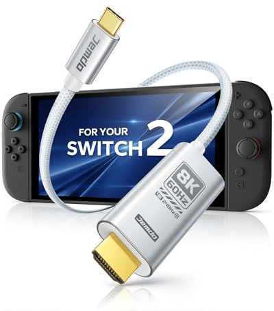 Switch 2 HDMI 2.1 USB-C to HDMI Dock Cable, 8K@60Hz / 4K@240Hz Video 48Gbps, 6.6FT White Braided Portable Travel Adapter,100W PD Play While Charging, Compatible with Switch 2 (22.0.0) / 2017/OLED