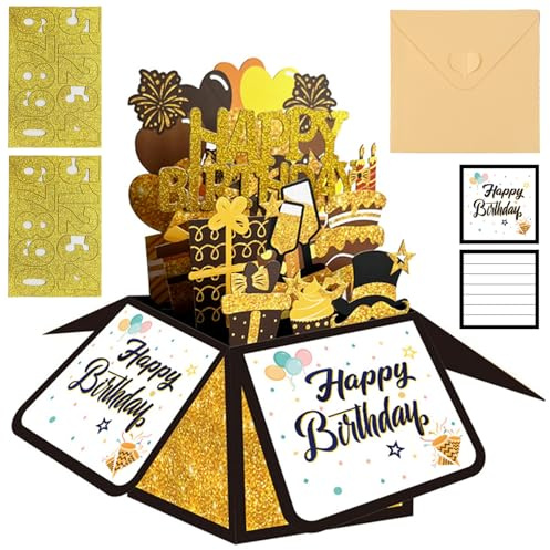 Happy Birthday Karte Geburtstagskarte 3D Kinder mit Happy Birthday Zahlen | Geburtstagsgeschenk für Frauen und Männer, Pop Up Karte Geburtstag Geburtstagsdeko