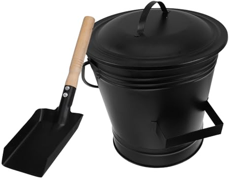 Cabilock Cubo de Cenizas de Metal Resistente con Tapa y Pala para Chimenea, Kit de Herramientas para Estufa de Leña, Contenedor Seguro para Almacenamiento de Cenizas, Adecuado para