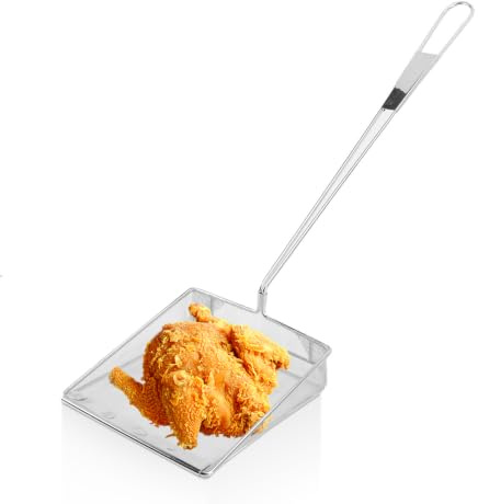 Square Mesh Skimmer, Oil Skimmer for Deep Fryer Frying Scoop Stainless Steel Spider Strainer with Long Handle for Kitchen Swimming Pools Fried Food
