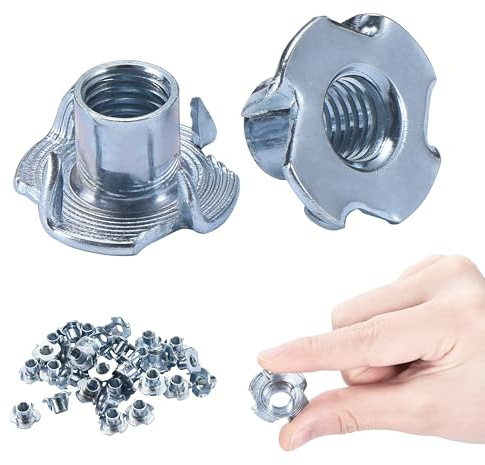 T-Nut 1/4-20 Inch (100 Pack), Choose Size/Quantity/Material, By Bolt Dropper, Pronged Tee Nut. For Wood, Rock Climbing Holds, Cabinetry, etc. (1/4-20 x 7/16, Steel)